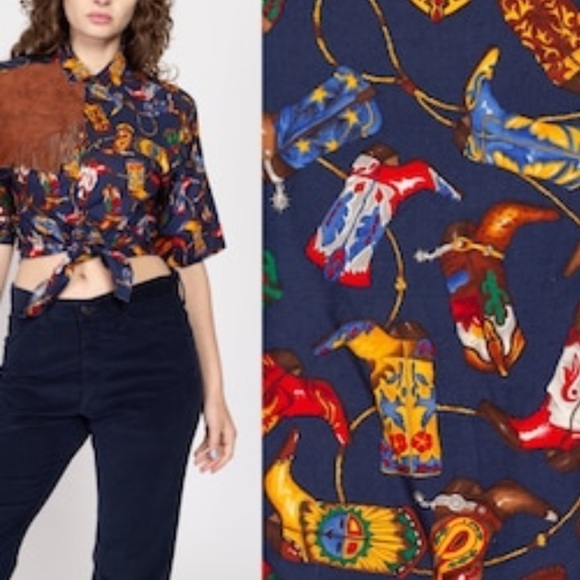 VTG Circle T,Cowboys Chic Button-Front Top, So Unique!Excellent Condition,Size S - Picture 3 of 11
